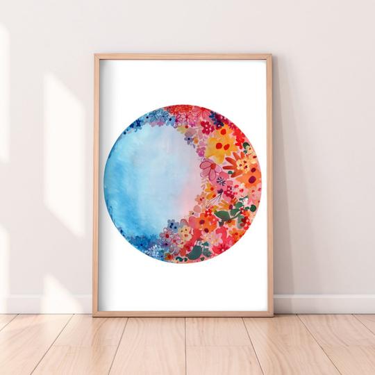 Creative Ingrid moon colorful wall art in frame