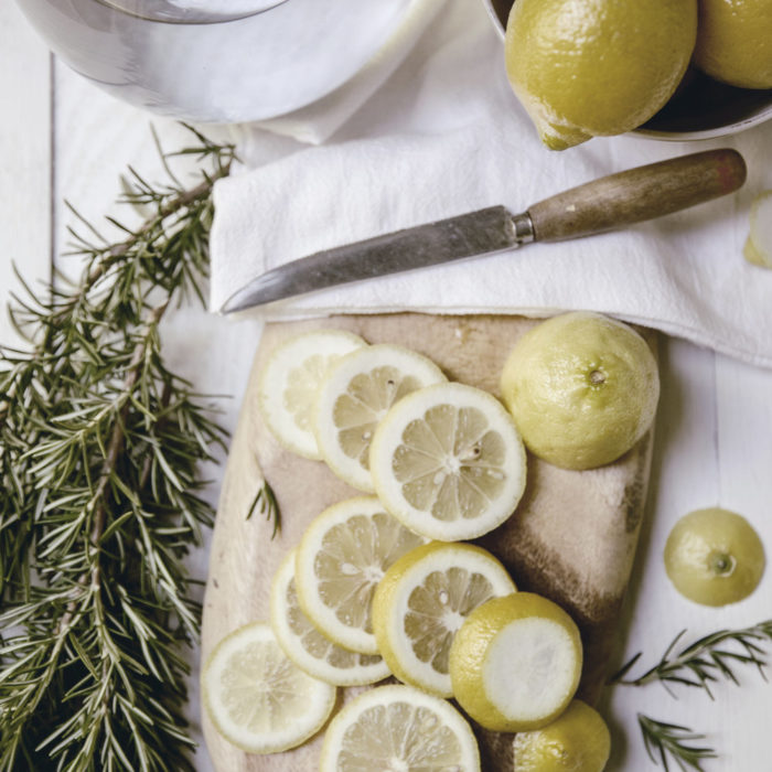 Heirloomed styled shot with lemons and lemonade