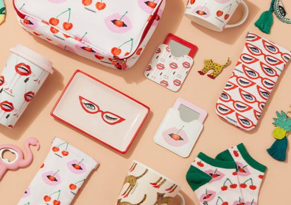 A selection of accessories with fun eye and lip patterns