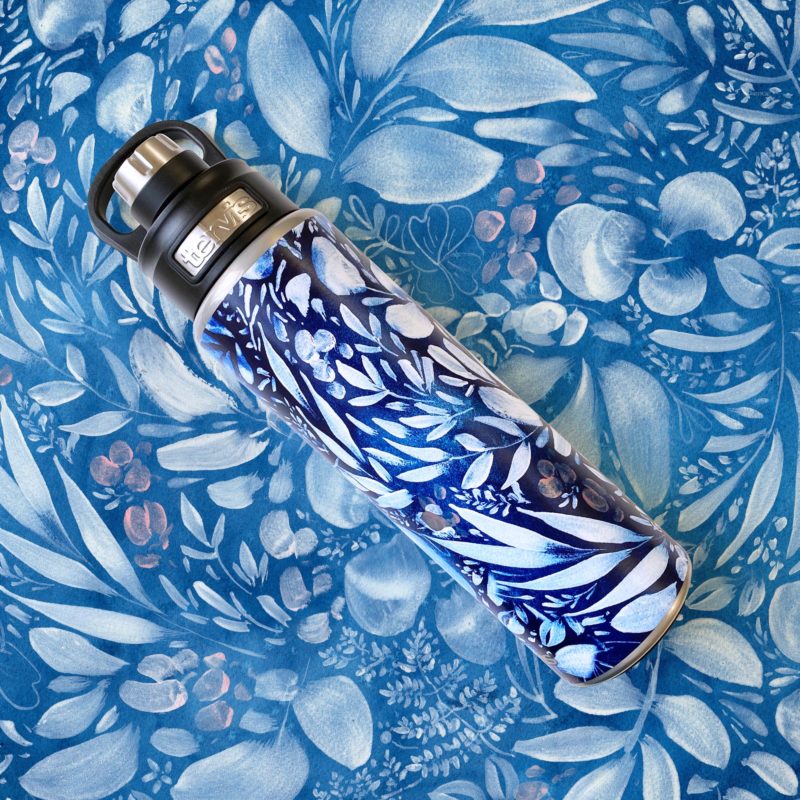 Blue floral water bottle by Creative Ingrid for Tervis