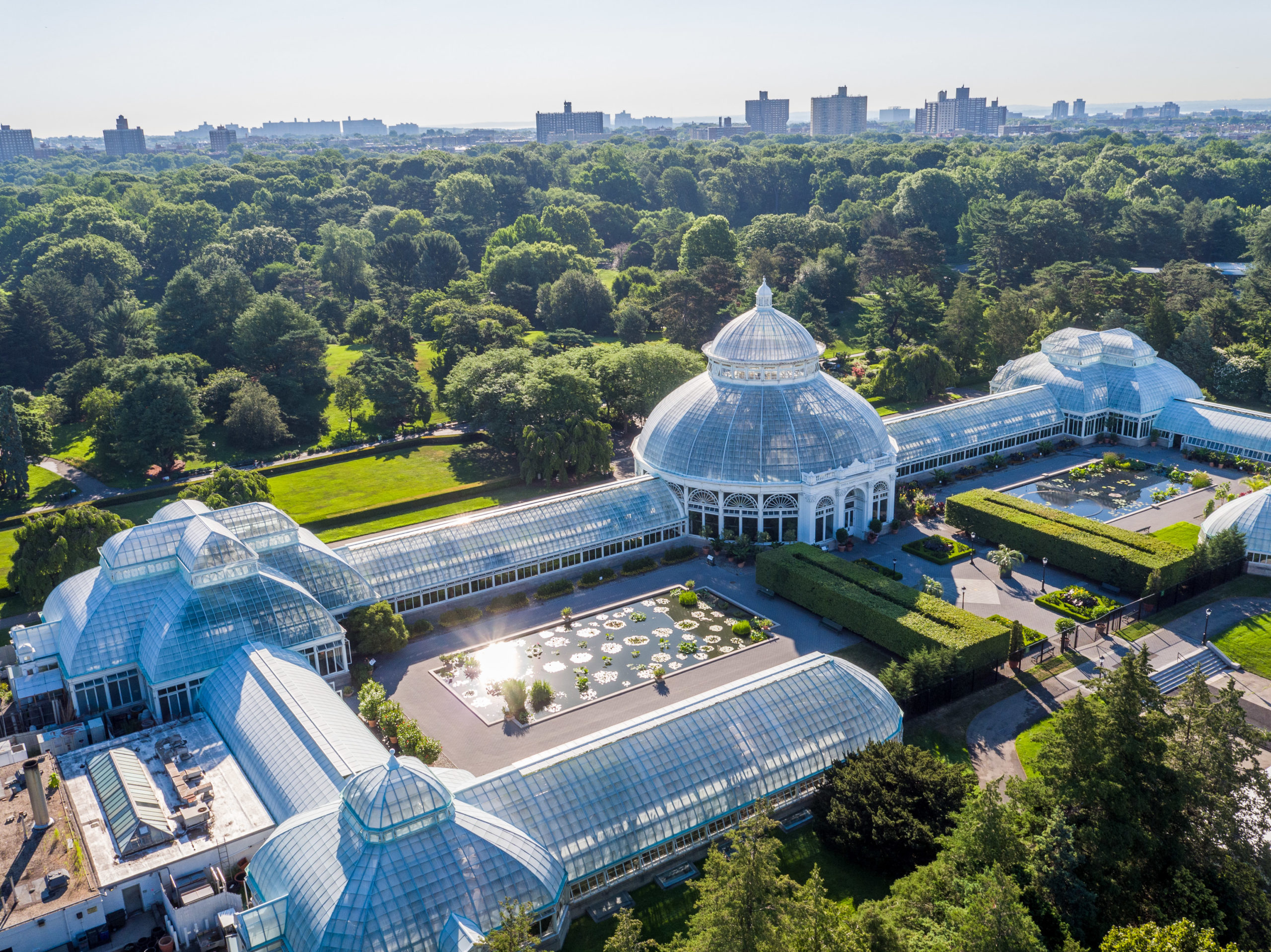An aerial view of the NYBG conservatory