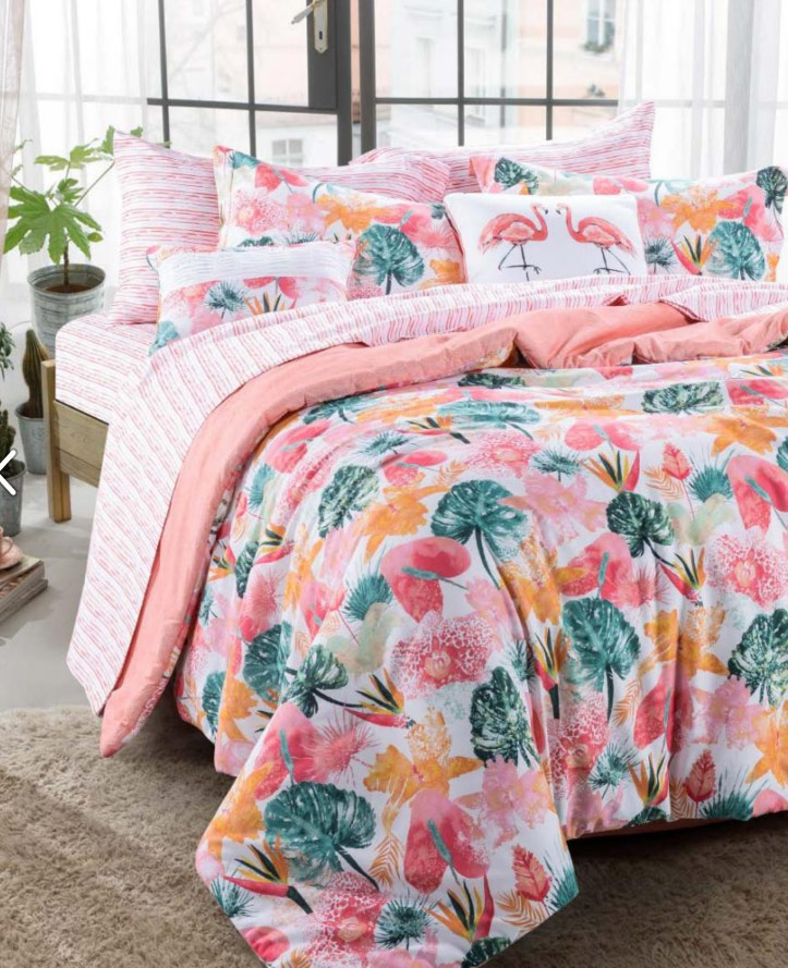 Sara B bedding tropical pink and green floral
