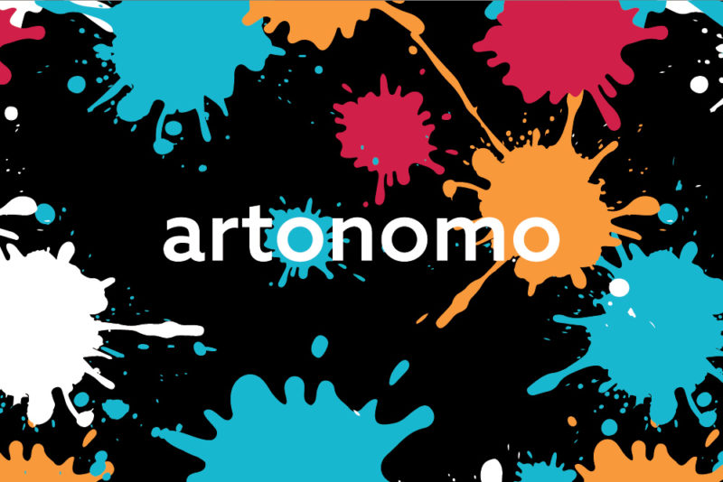 Artonomo logo on background with bright paint splatter