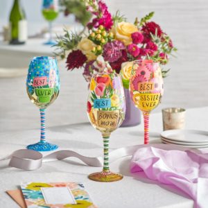 Brightly painted wine glasses